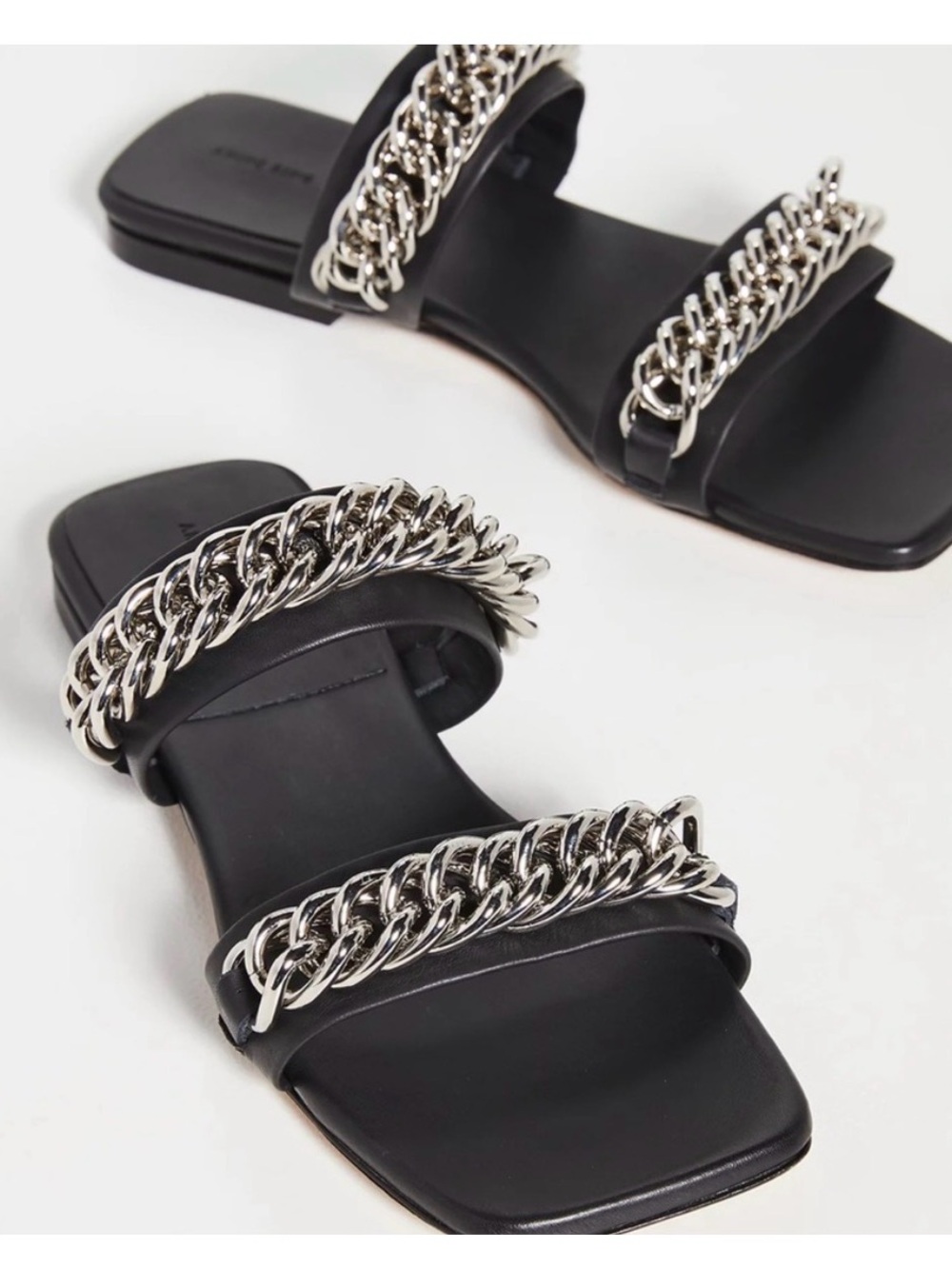 Anine Bing Black Silver Chain Flat Slide Sandals 38 (7.5)
